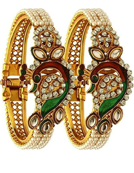 Bangles/Kada Designer Pearl Antique Gold Plated & styled in peacock design