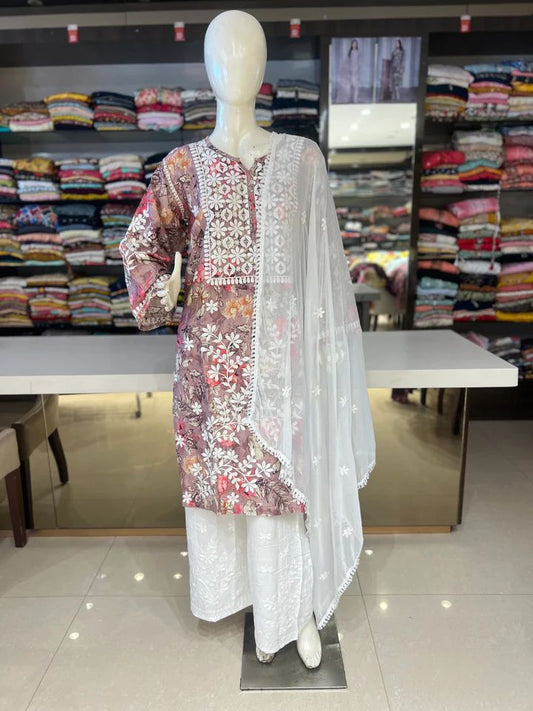 PARTY WEAR TOP AND SARARA WITH FANCY DUPATTA WITH EMBROIDERY WORK SUIT