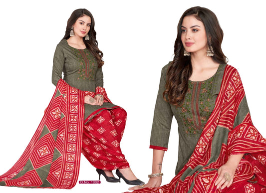 Bedruckte Damen-Kurta aus reiner Baumwolle mit Patiala und Dupatta 