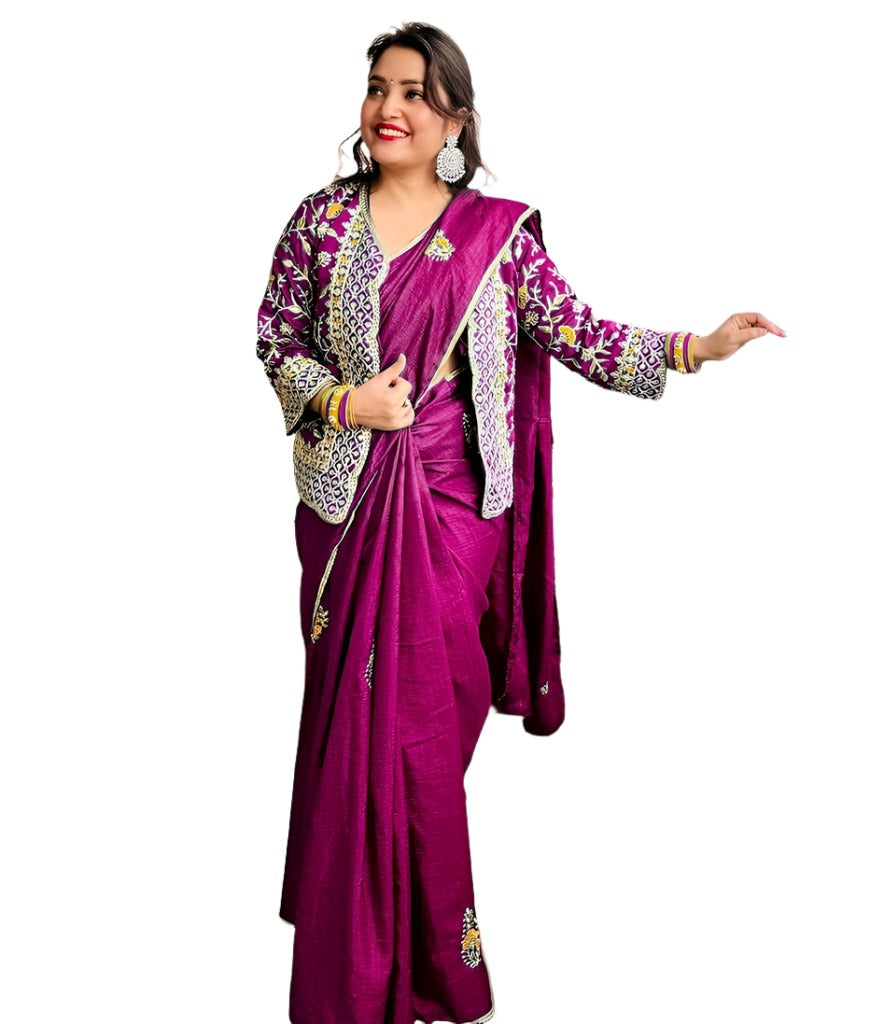 New Super Trending Embroidery cording work ready to wear saree with full koti