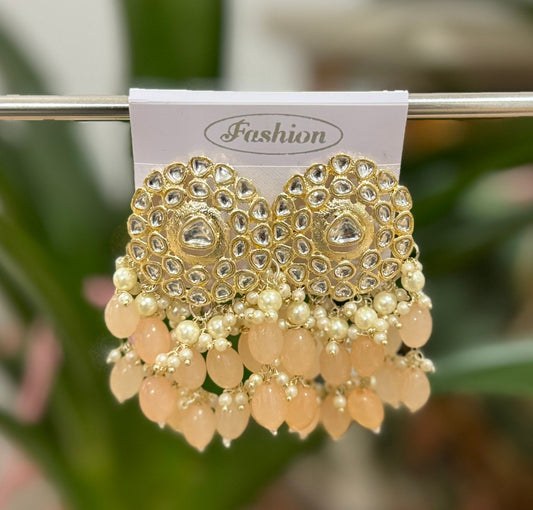 Gold-Plated Kundan and Pearl Classic Chandbalis Earrings