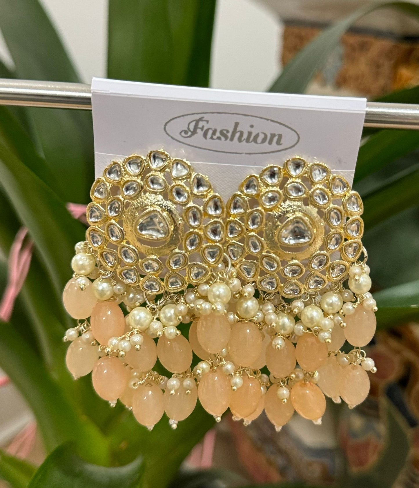 Gold-Plated Kundan and Pearl Classic Chandbalis Earrings