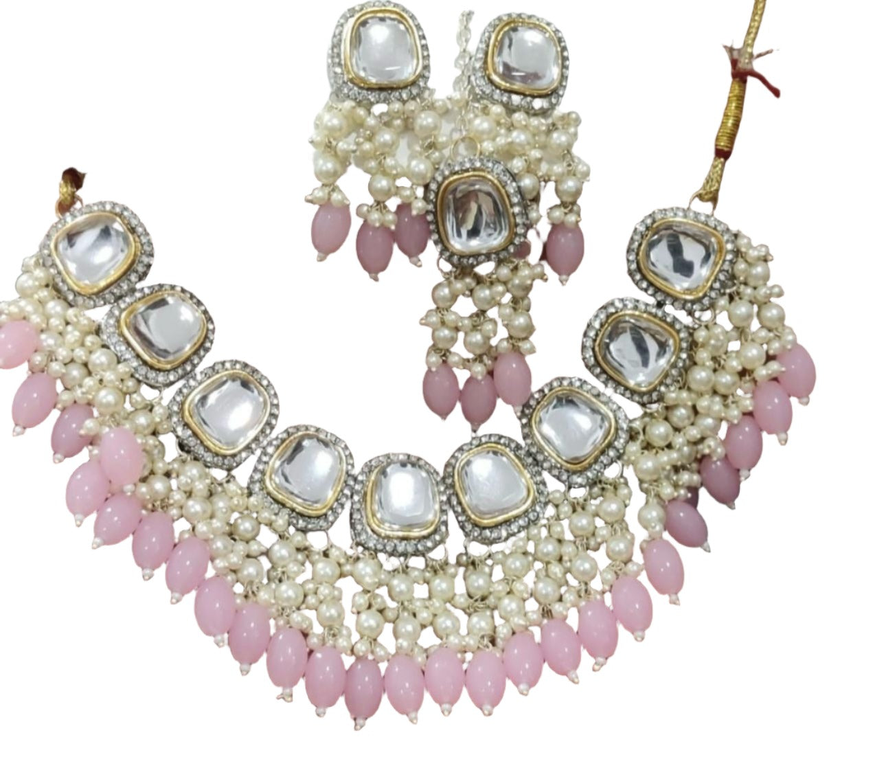 Gold Plated Polki Revers ad Necklace Set Earrings & Maang Tikka Jewellery Set