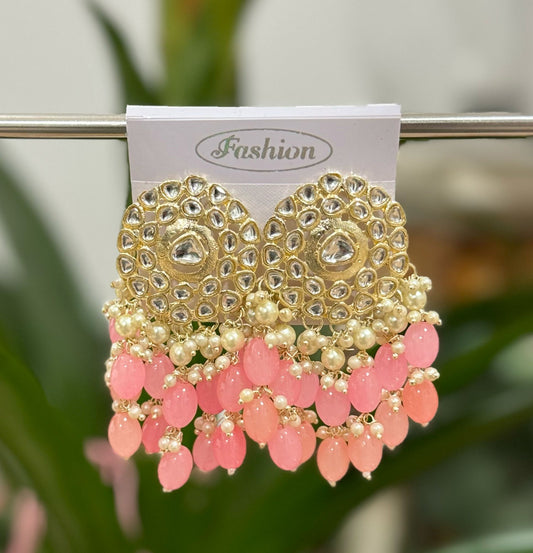 Gold-Plated Kundan and Pearl Classic Chandbalis Earrings