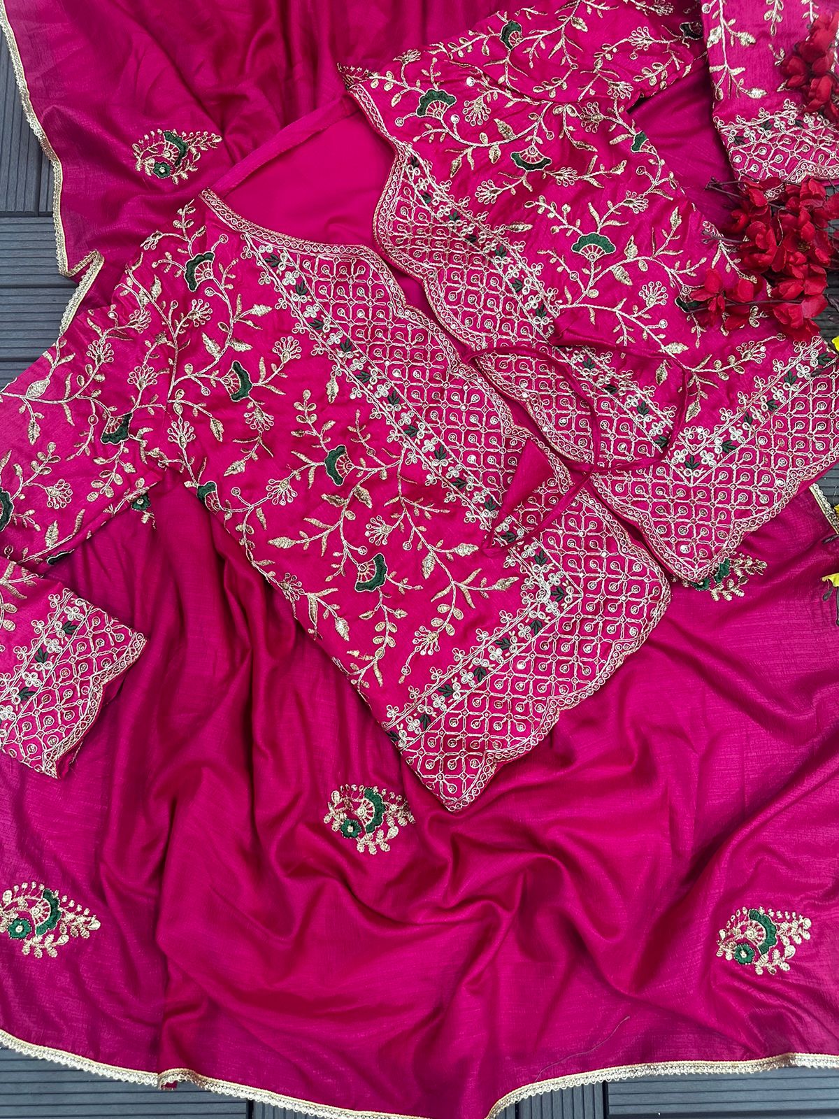 New Super Trending Embroidery cording work ready to wear saree with full koti