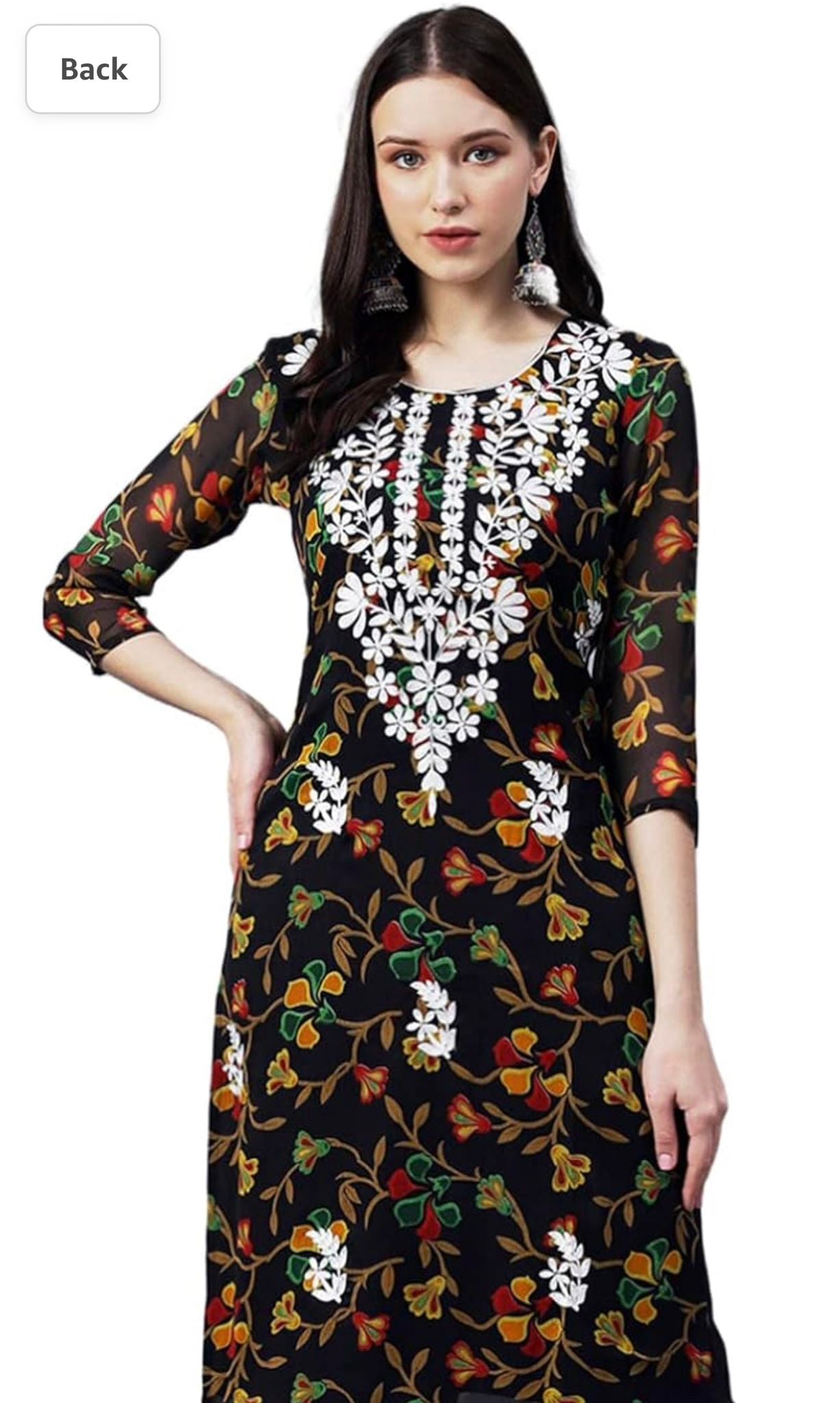 Floral Printed Georgette Chikankari Embroidery Kurti