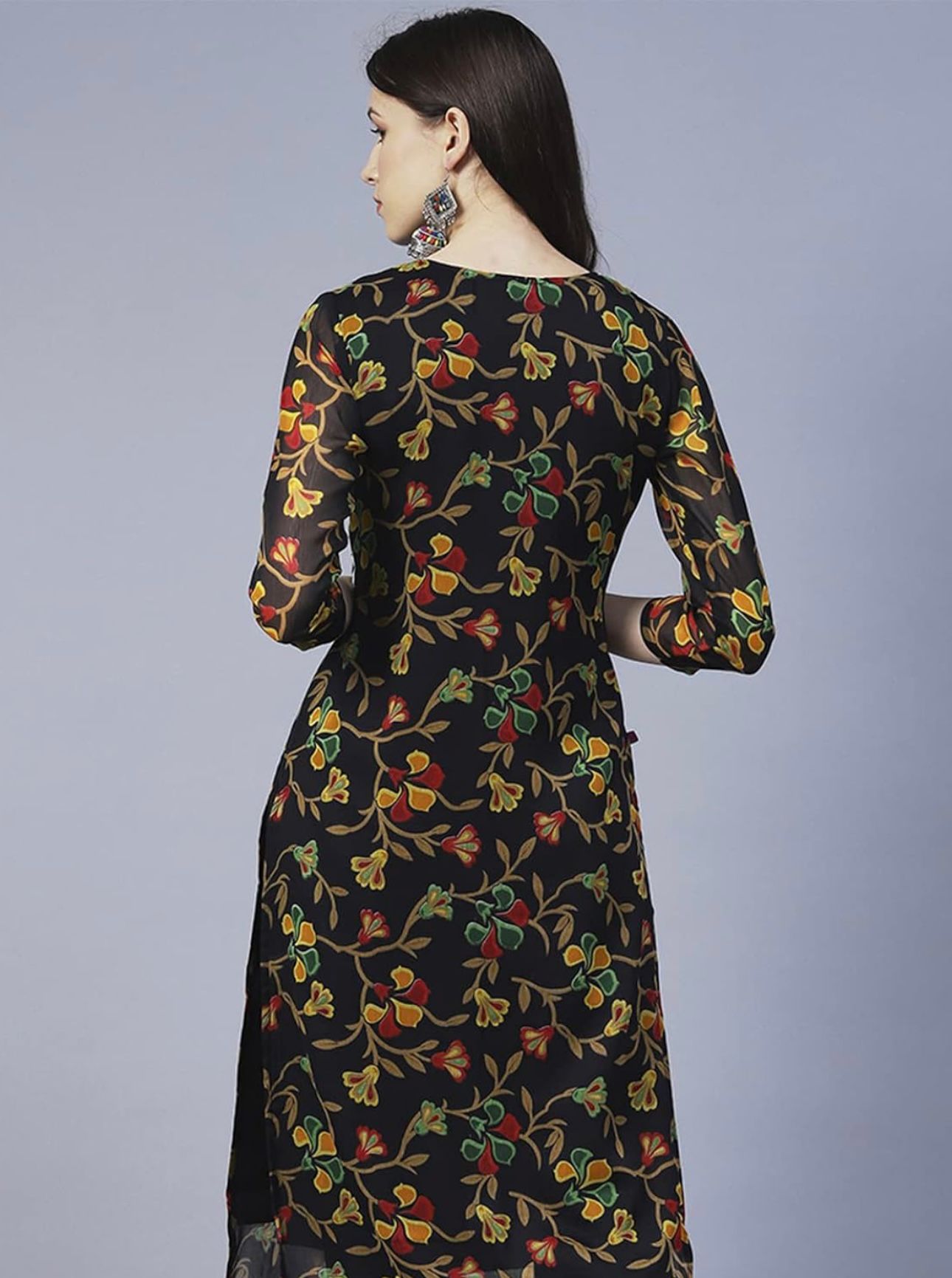 Floral Printed Georgette Chikankari Embroidery Kurti