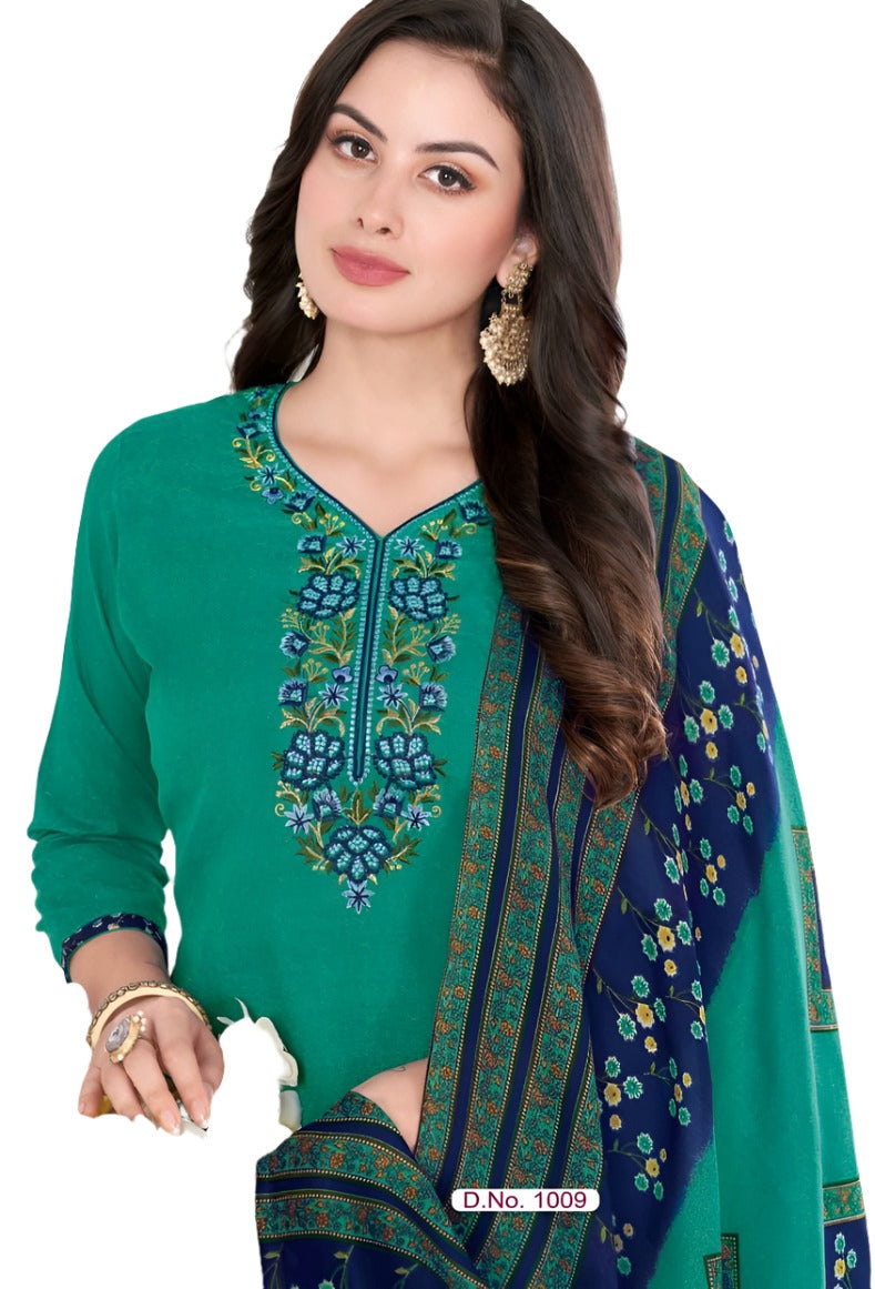 Women  Printed Thread Work Pure Cotton Kurta with Patiala & With Dupatta