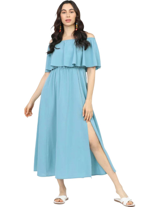 Blue Off-Shoulder Maxi Dress