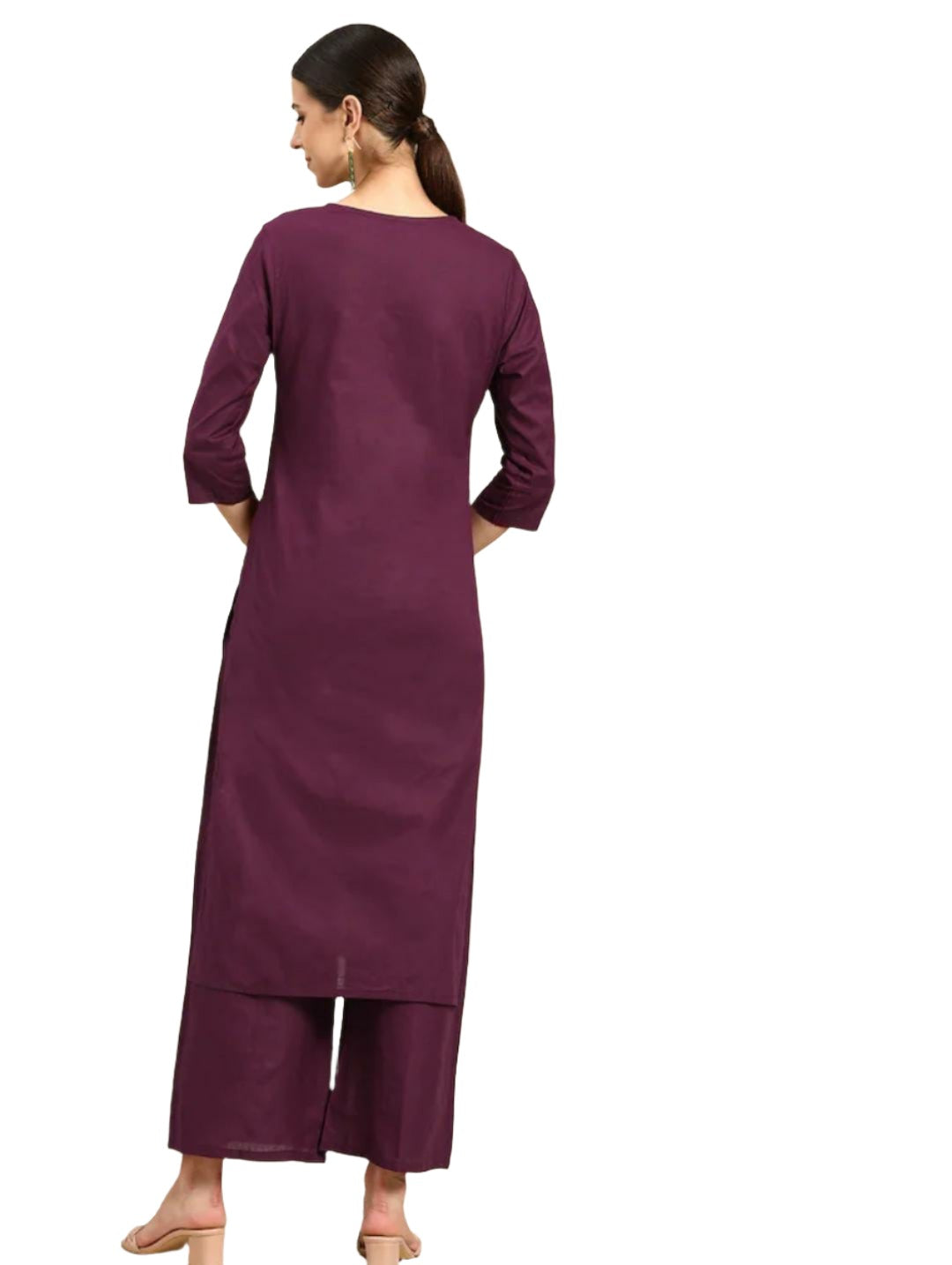 Women Purple Ethnic Motifs Yoke Design Regular Thread Work Pure Cotton Kurta with Palazzos
