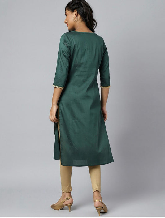 Kurta Embroidered Straight with Ethnic Motifs embroidery and fabric detail - Neha Couture Indian Fashion