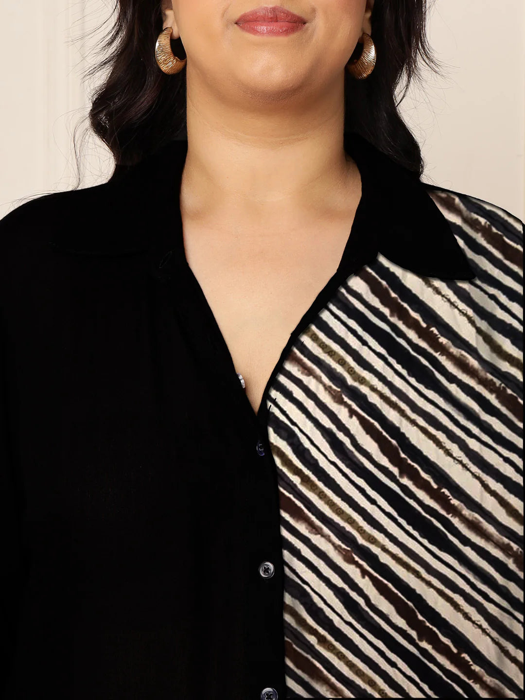 Women's Plus Size Black Diagonal Striped Shirt Dress in Germany