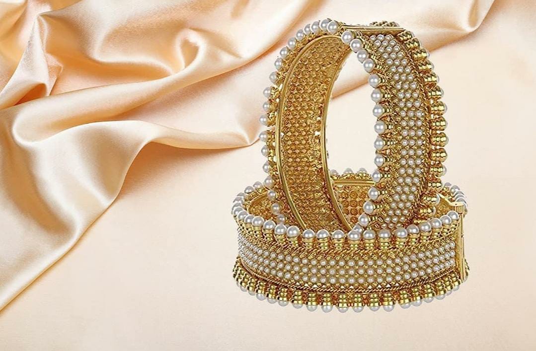Jewellery Traditional Gold Plated Pearl Studded Bracelet Bangles Set for Girls and Women(Size-2.4 and 2.6)