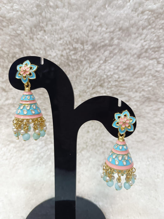 Gold-Plated Dome Shaped Kundan And Beaded Jhumkas