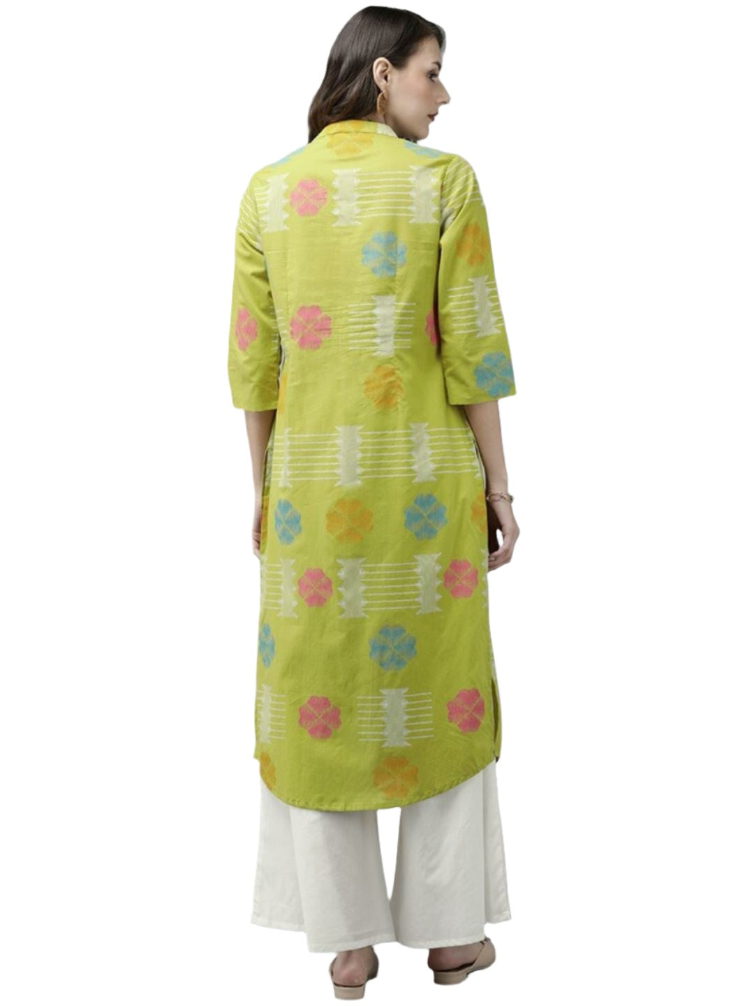 Women Green & White Antiviral Finish Pure Cotton Ethnic Motifs Print Kurta with Palazzos