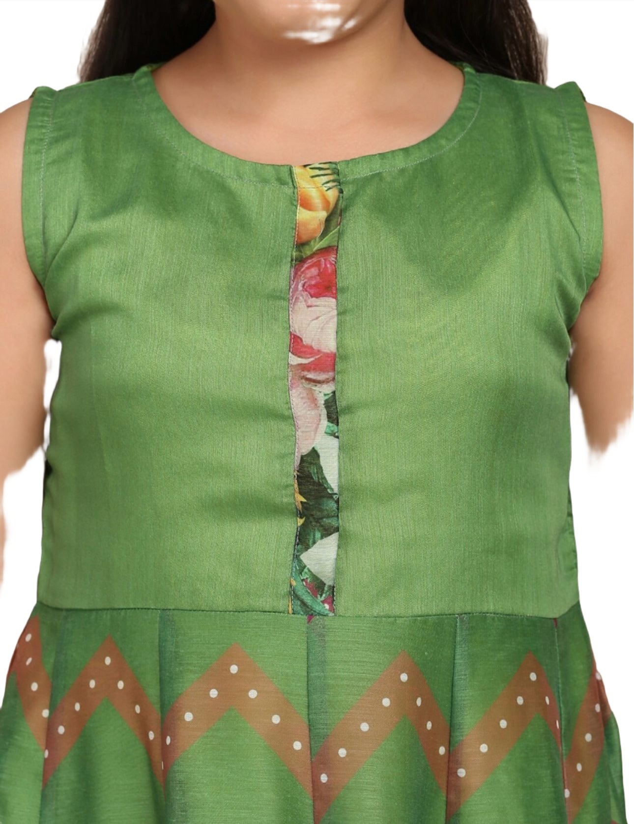 Kurti with Churidar & With Dupatta for Girls Green Floral Printed