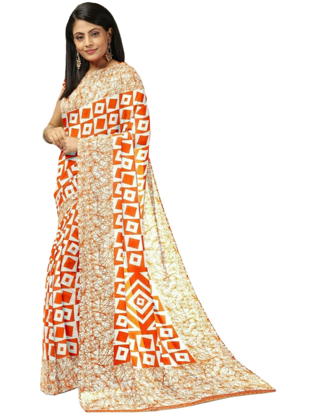 Orange & White Saree