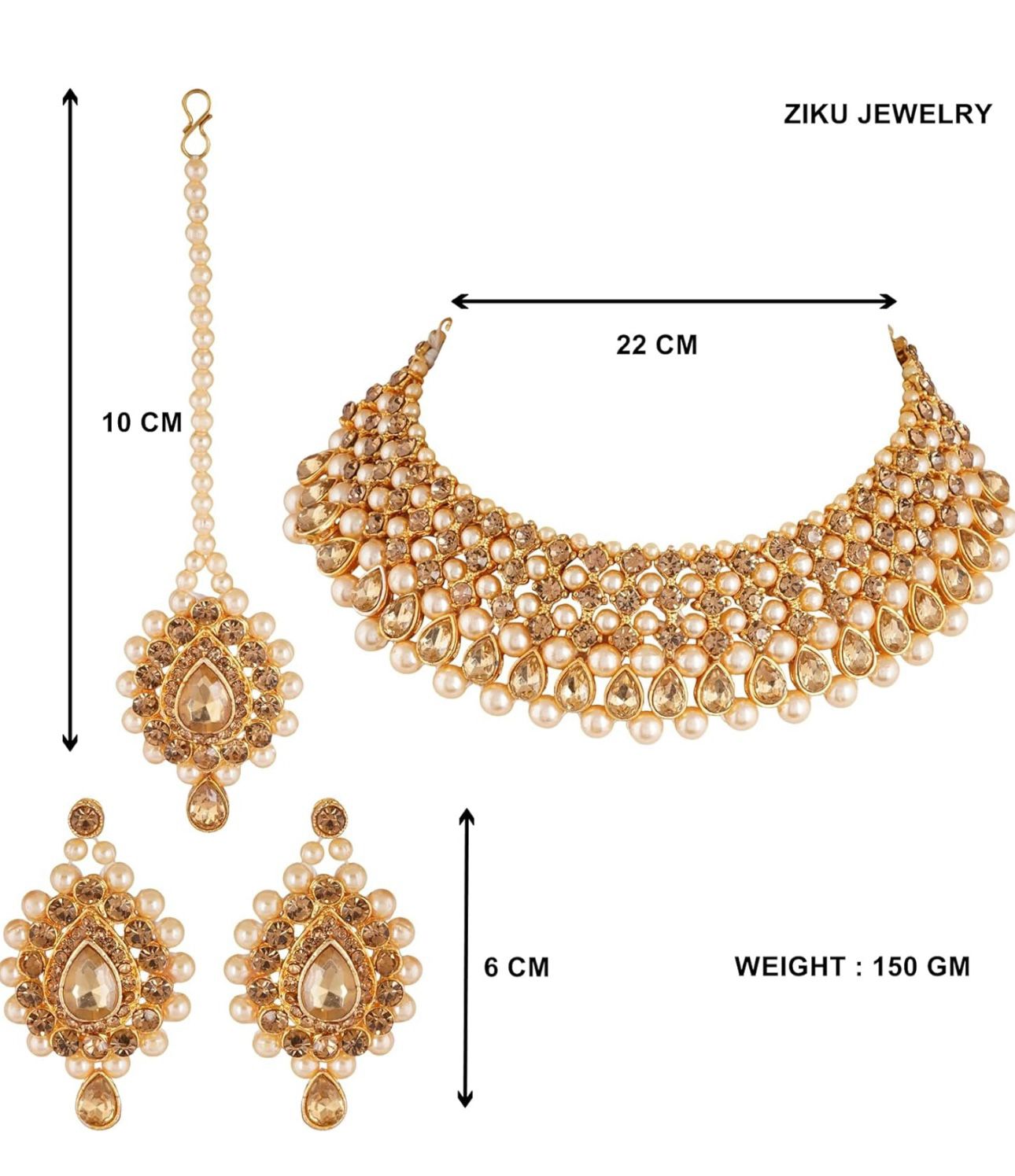 SCHMUCK-PERLEN-EINGEBETTETES MEHRSCHICHTIGES KUNDAN-WORK-HALSKETTE-SET MIT MAANG-TIKS FÜR FRAUEN UND MÄDCHEN