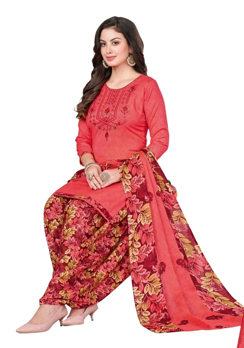 Women  Printed Thread Work Pure Cotton Kurta with Patiala & With Dupatta