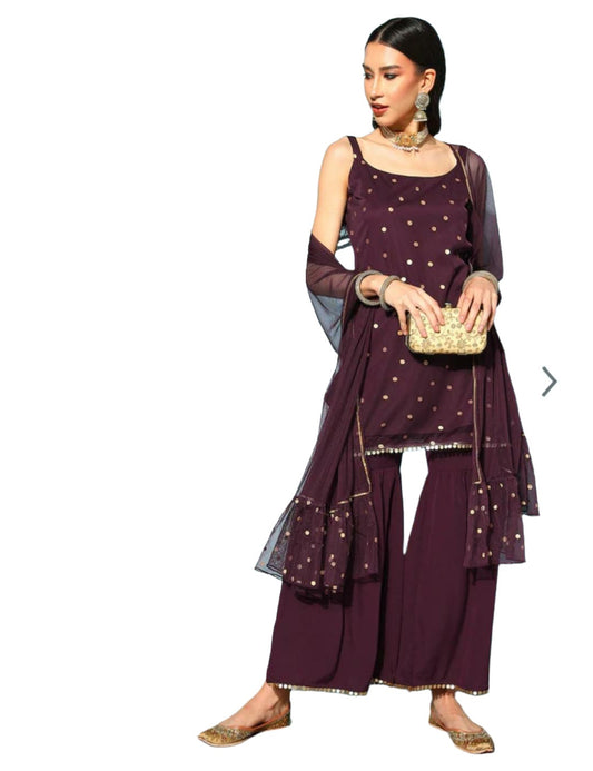 Geometric Crepe Top to Toe Fusion Kurta Set