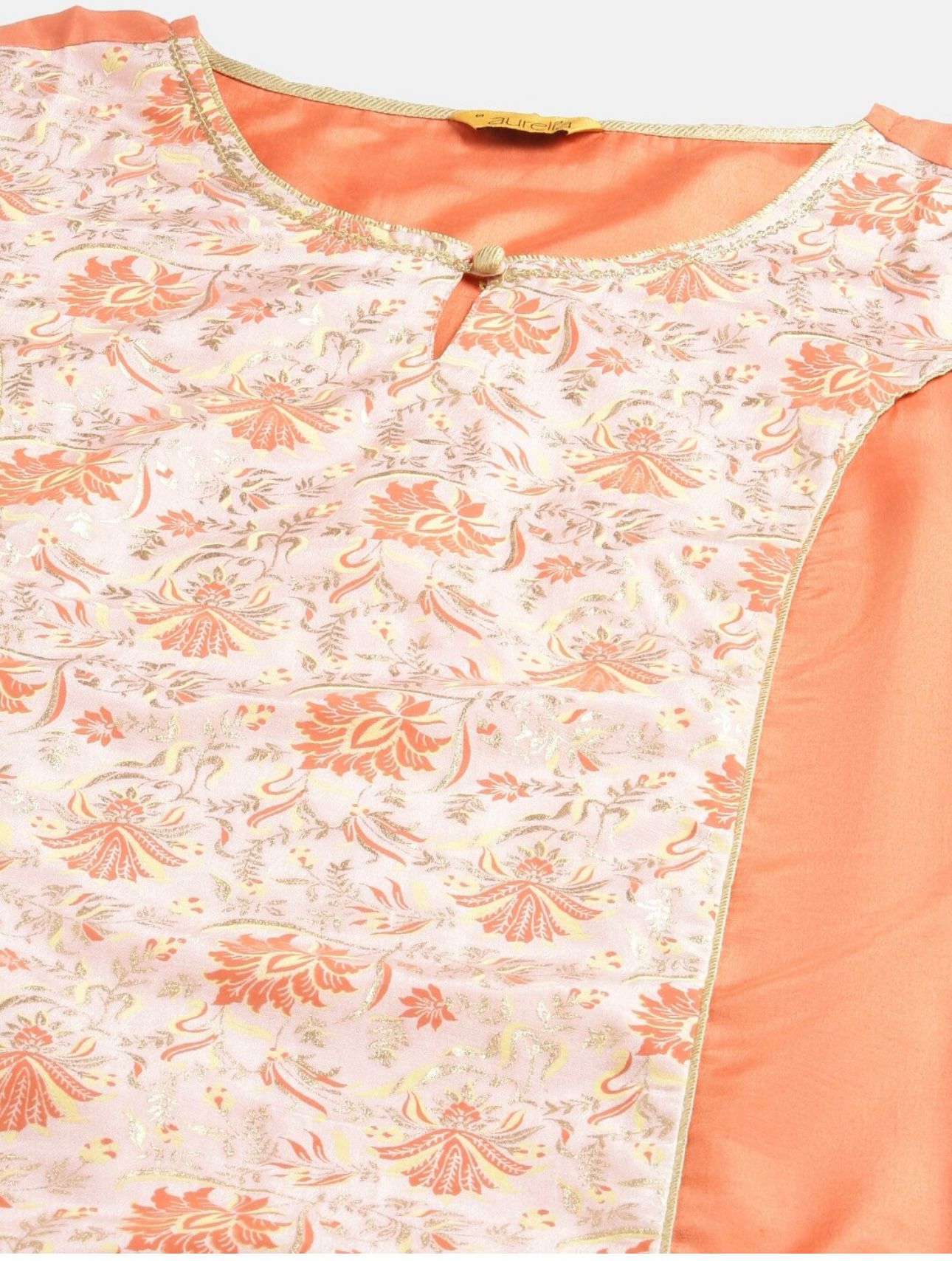 Women Orange & Beige Ethnic Motifs Printed Kurta