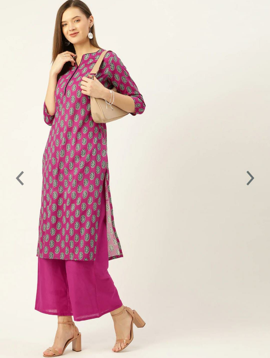 Women Magenta Ethnic Motifs Printed Pure Cotton Kurta with Palazzos