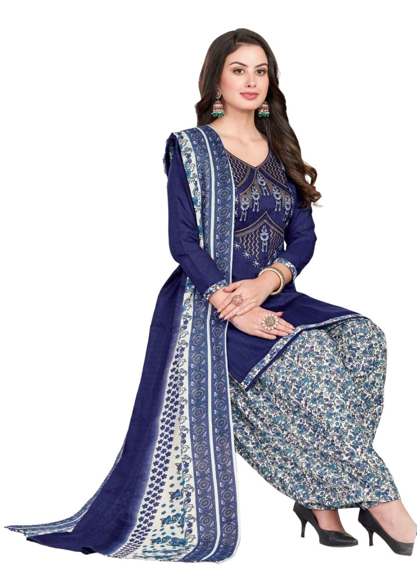 Women  Printed Thread Work Pure Cotton Kurta with Patiala & With Dupatta