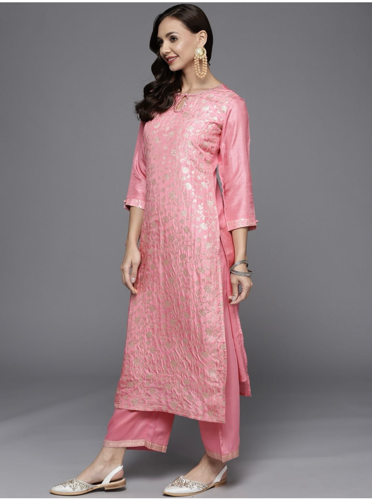 Pink Zari Kurta with Palazzos & With Dupatta