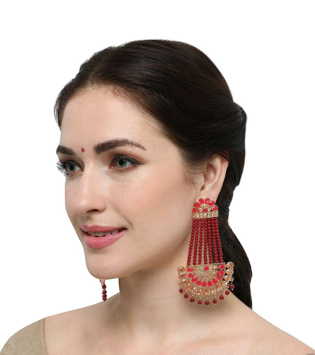 Maroon and Pink Gold-Plated Chandelier Earrings for Girls and Women