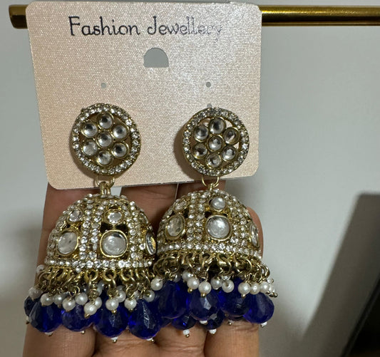 Gold-Plated Dome Shaped Kundan Studded Jhumkas