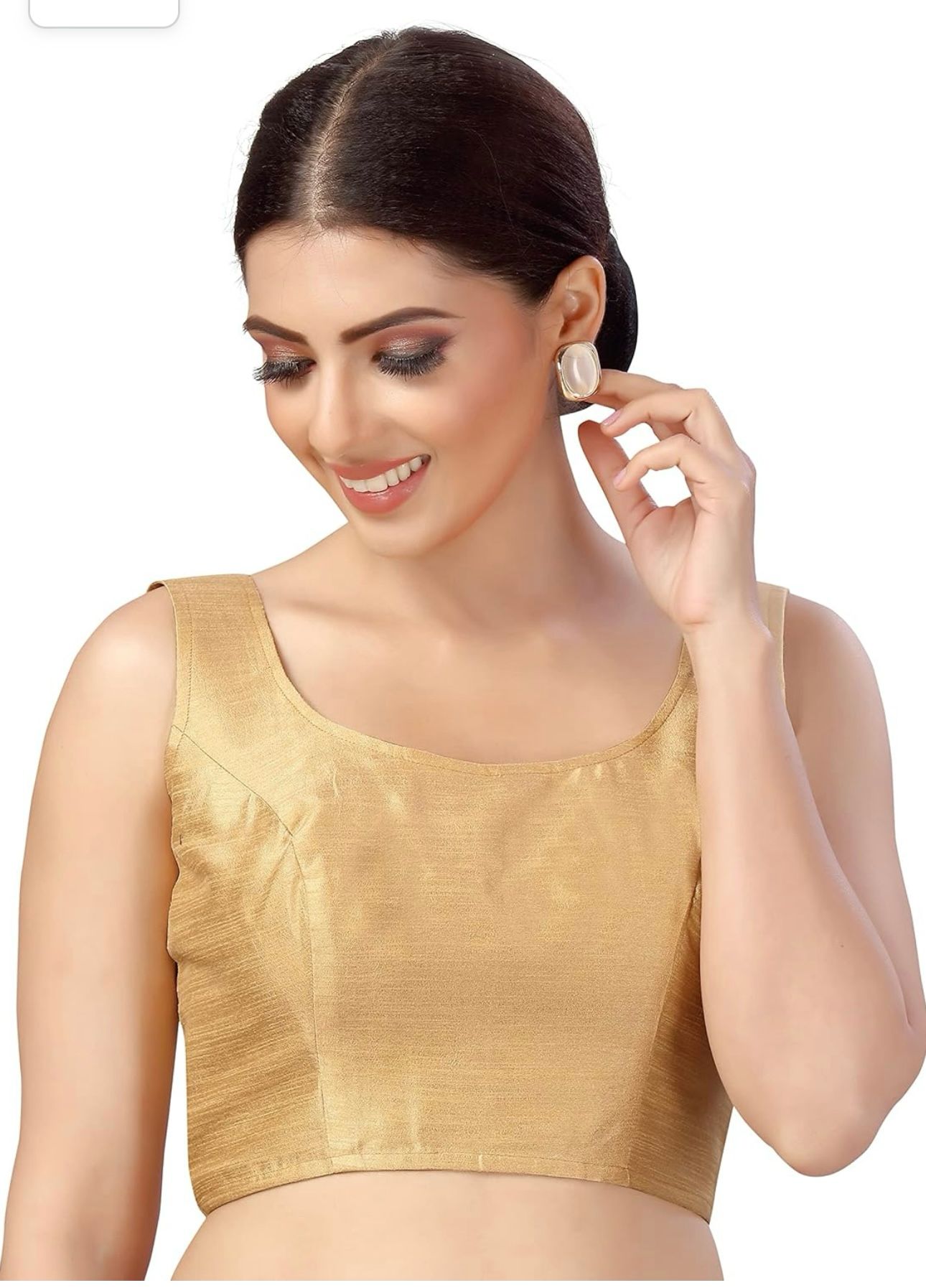 Women's Readymade Art Silk Sleeveless Saree Blouse(Golden)