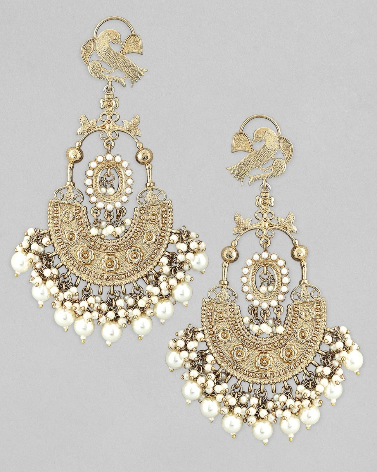 Gold-Plated Handcrafted Pearls Beaded Chandbalis Earrings