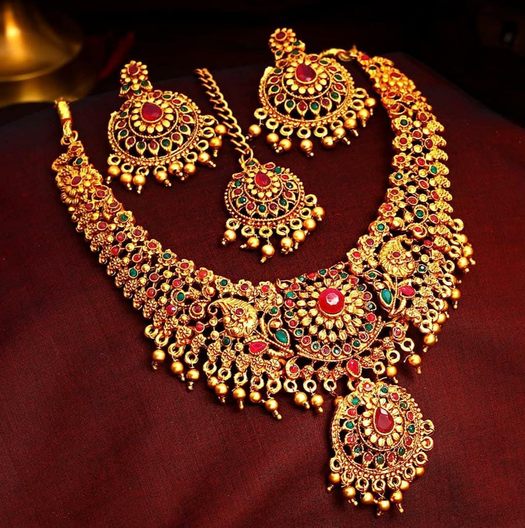 Temple Jewellery Gold Plated Necklace Set Antique Jewellery