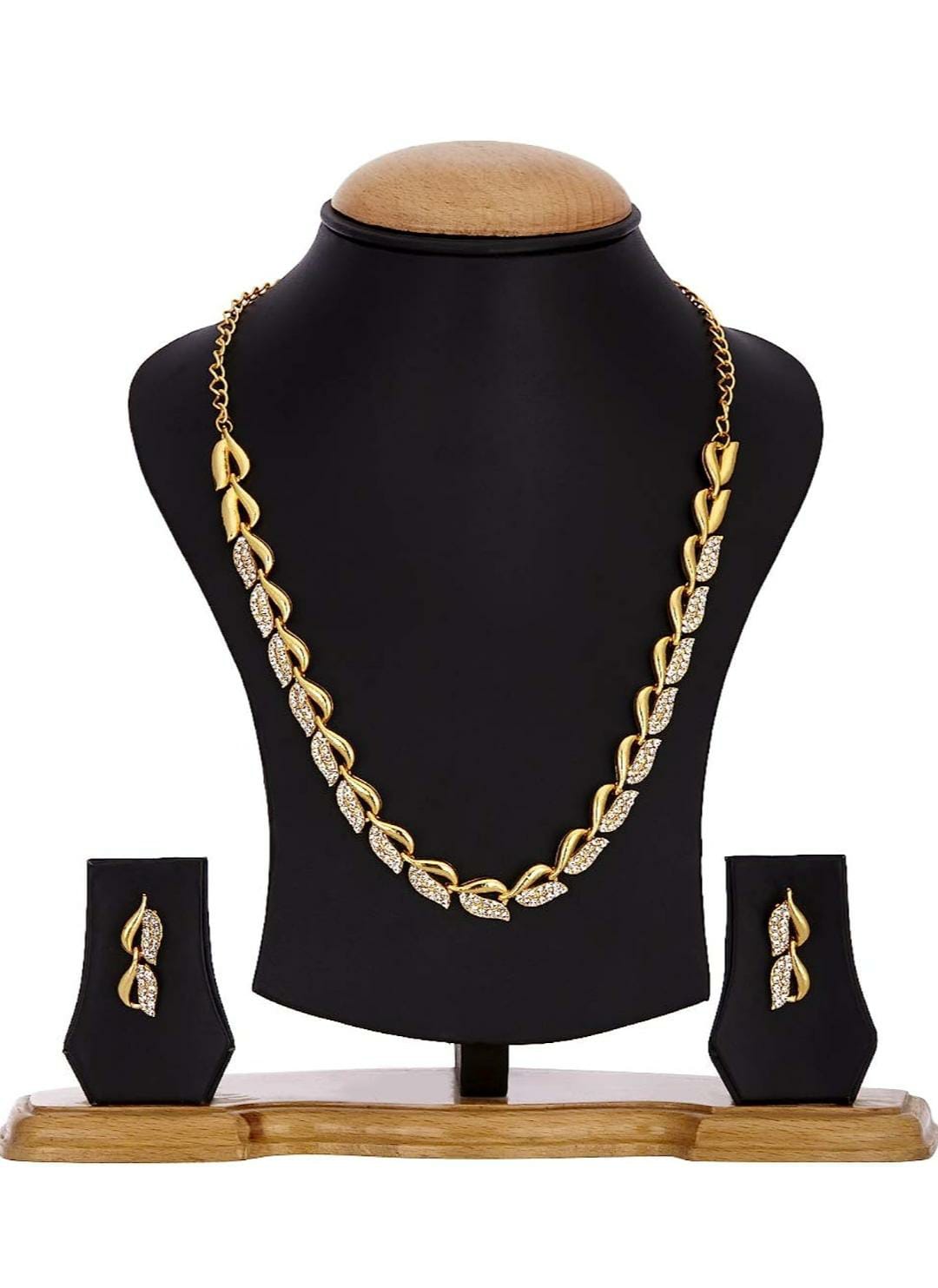 Non-precious Metal Gold Plated and American Diamond Necklace Set & Bangles for Women & Girls