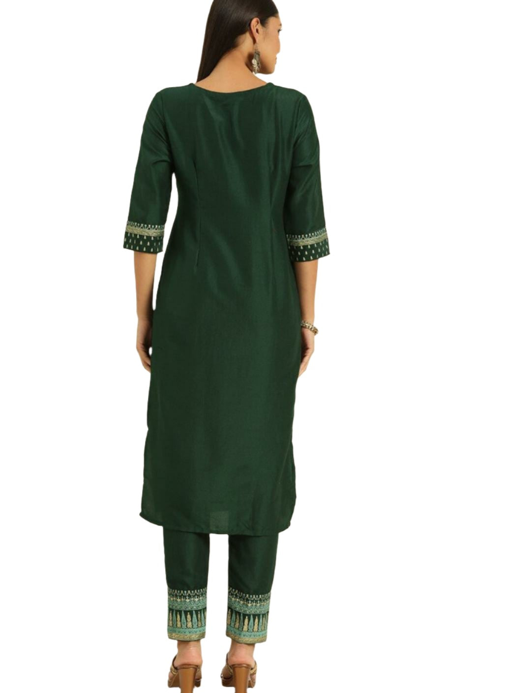 Women Green Ethnic Motifs Printed Regular Kurta with Trousers