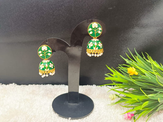 Gold-Plated Dome Shaped Meenakari Jhumkas Earrings