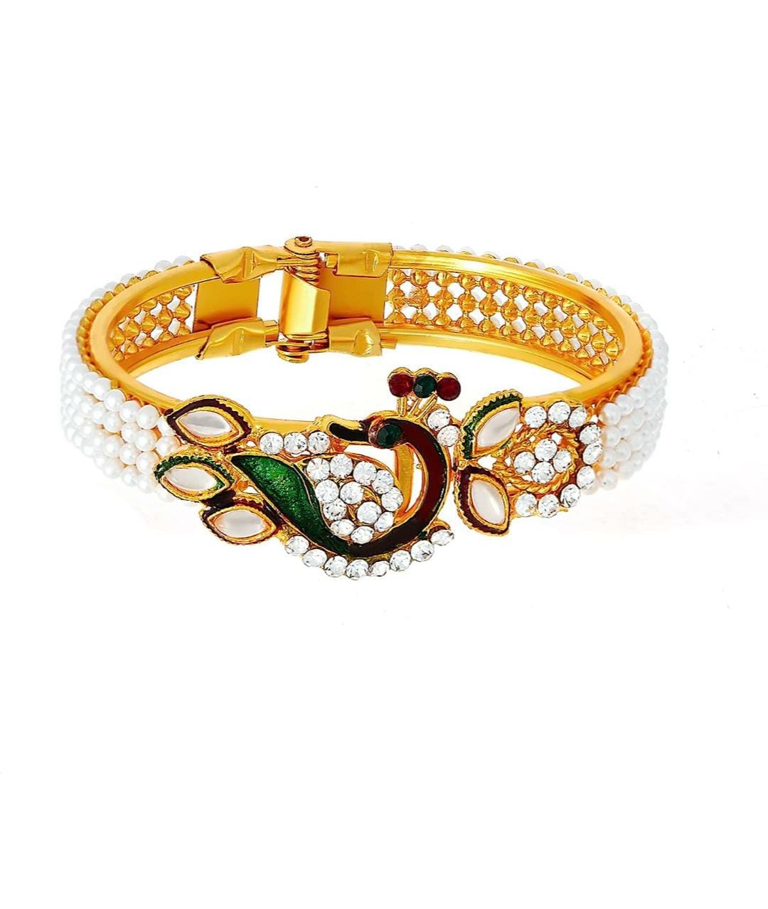 Bangles/Kada Designer Pearl Antique Gold Plated & styled in peacock design