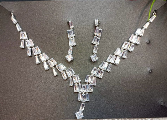 Silver-Plated & White CZ-Studded Jewellery Set