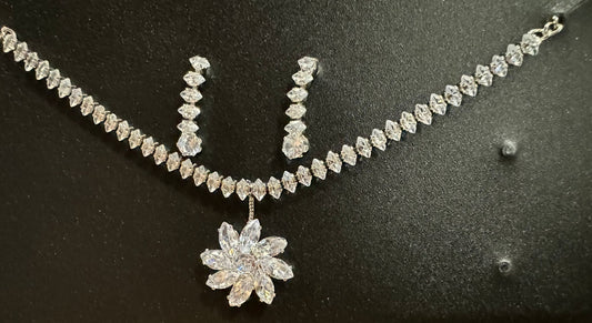 Silver-Plated & White CZ-Studded Jewellery Set