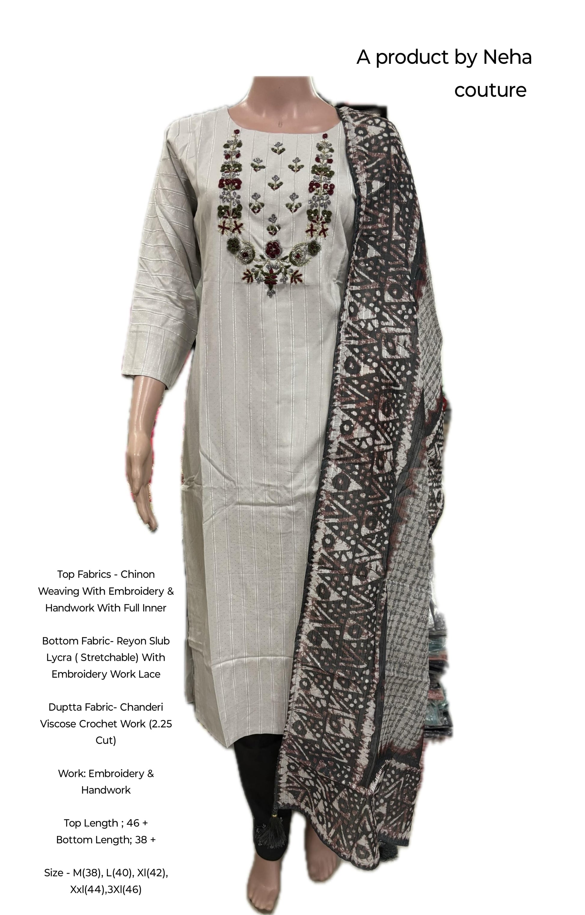 Chinon Weaving With Embroidery & Handwork With Full Inner Embroidery & Handwork