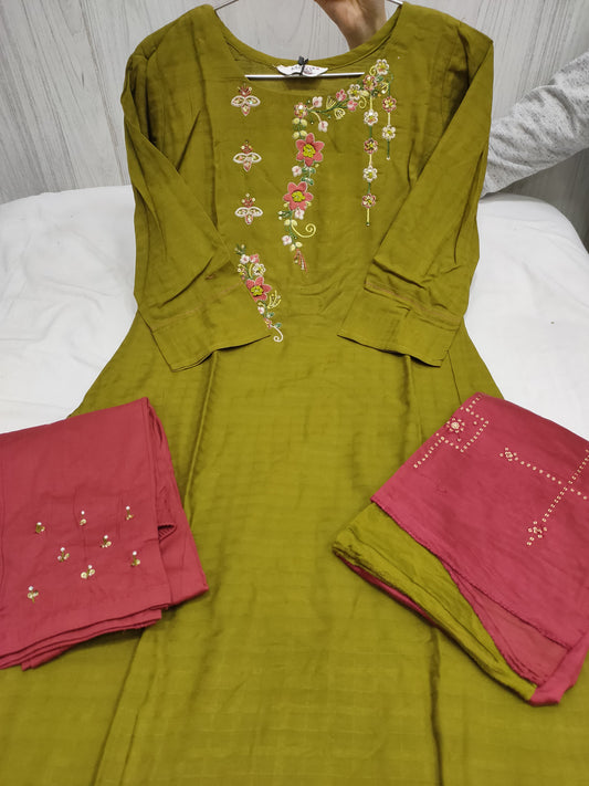 Chinon Weaving With Embroidery & Handwork With Full Inner Embroidery & Handwork - Neha Couture Indian Fashion