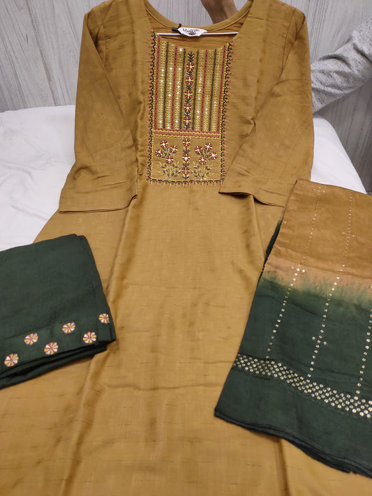 Chinon Weaving With Embroidery & Handwork With Full Inner Embroidery & Handwork - Neha Couture Indian Fashion