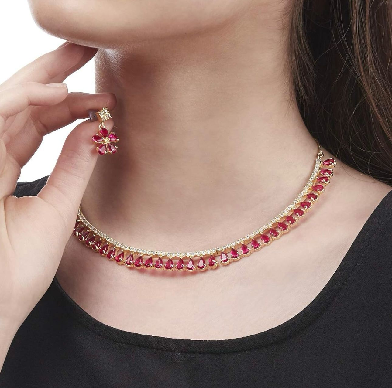 Vergoldetes amerikanisches Diamant-Halskettenset mit Ohrringen, Schmuck für Frauen und Mädchen