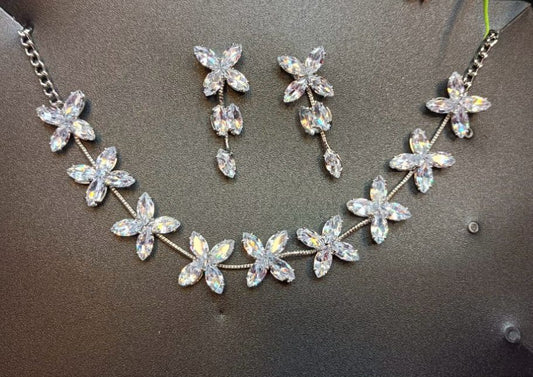 Silver-Plated & White CZ-Studded Jewellery Set