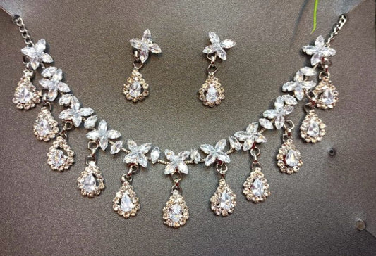 Silver-Plated & White CZ-Studded Jewellery Set