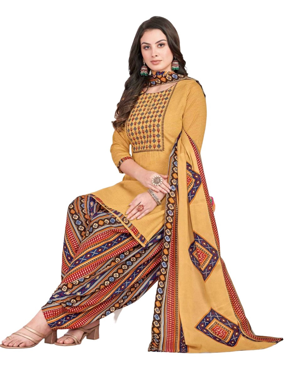 Women  Printed Thread Work Pure Cotton Kurta with Patiala & With Dupatta