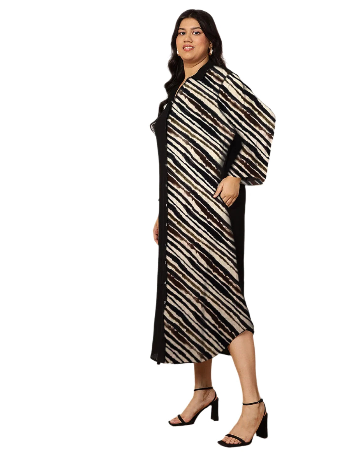 Women's Plus Size Black Diagonal Striped Shirt Dress in Germany