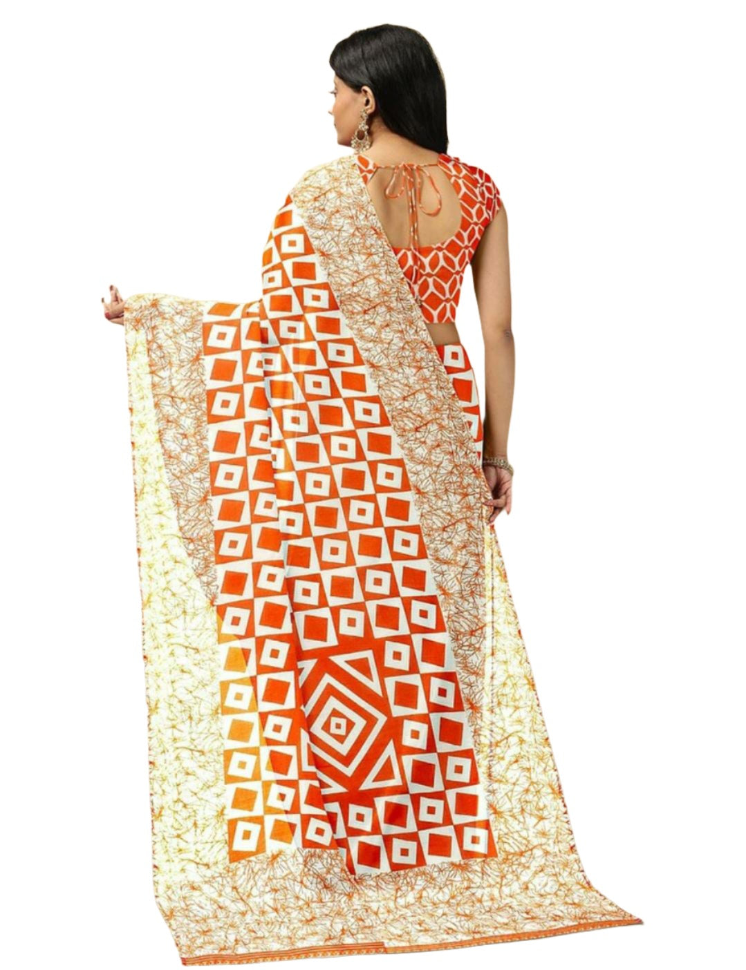 Orange & White Saree
