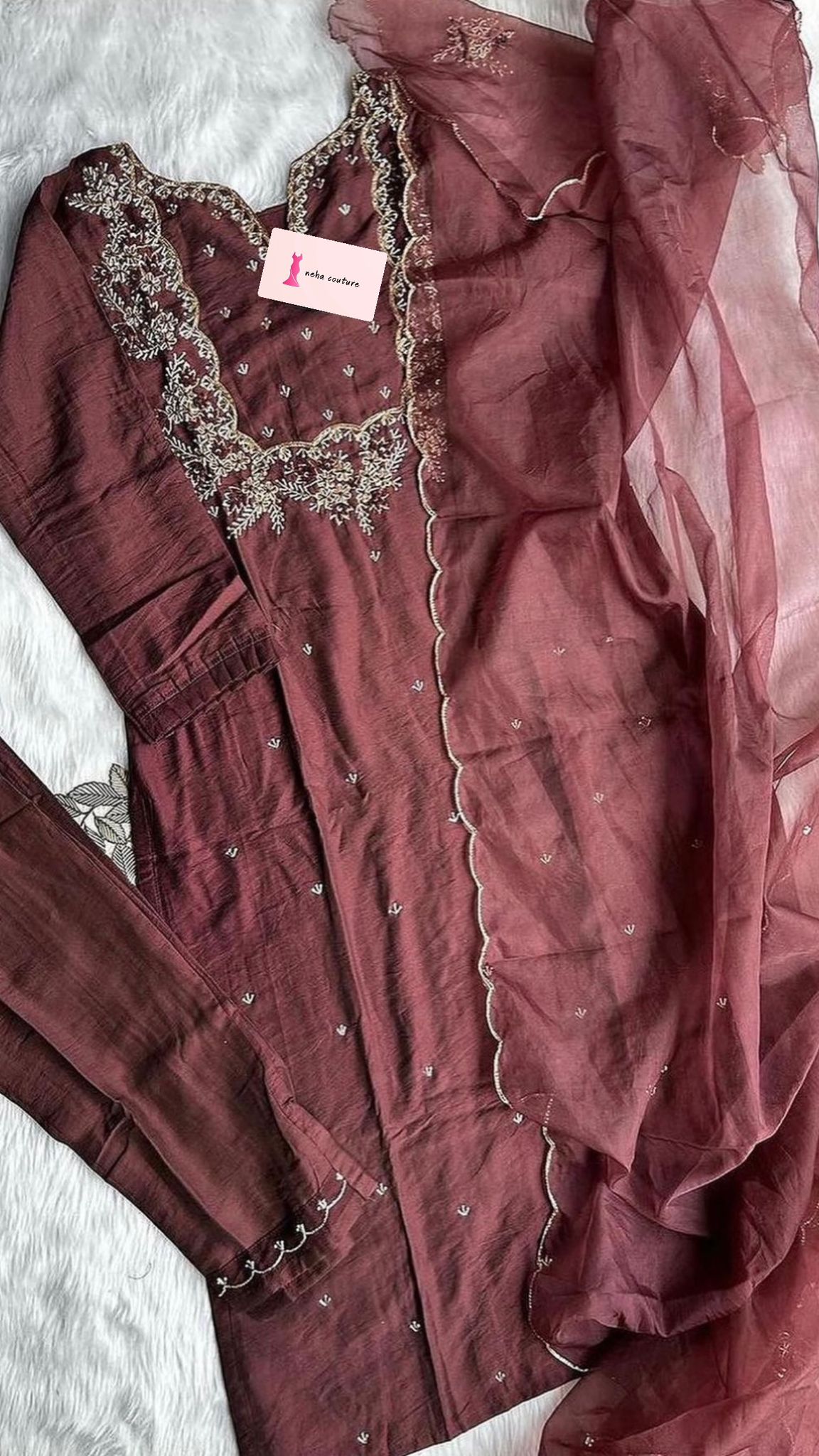 Handwork Beautiful Cutdana Work Kurta bottom dupatta Set.