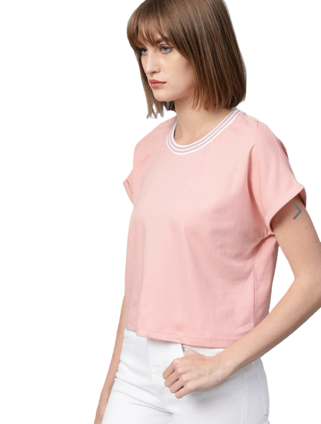 Cropped Top Dusty Pink Boxy Fit Round Neck Pure Cotton